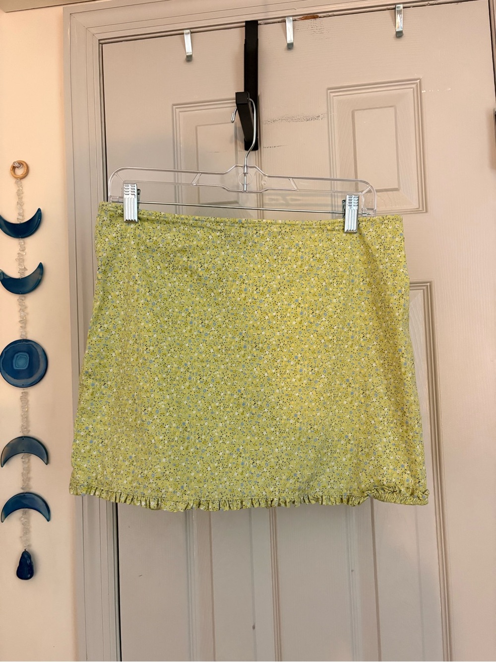 Express Yellow Micro-Floral Ruffle-Hem Mini Skirt